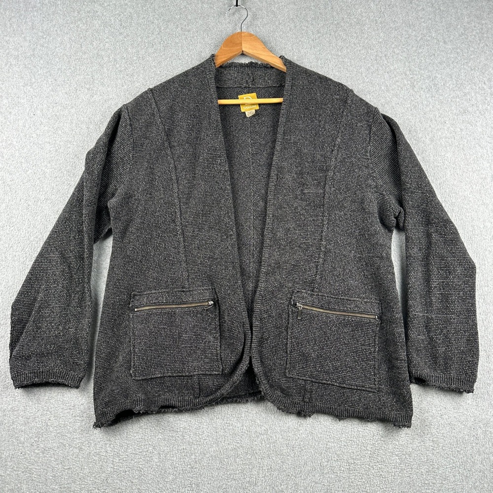 Damask Cardigan Womens XL Gray Open Front Zipper Pockets Cotton Knit Sweater